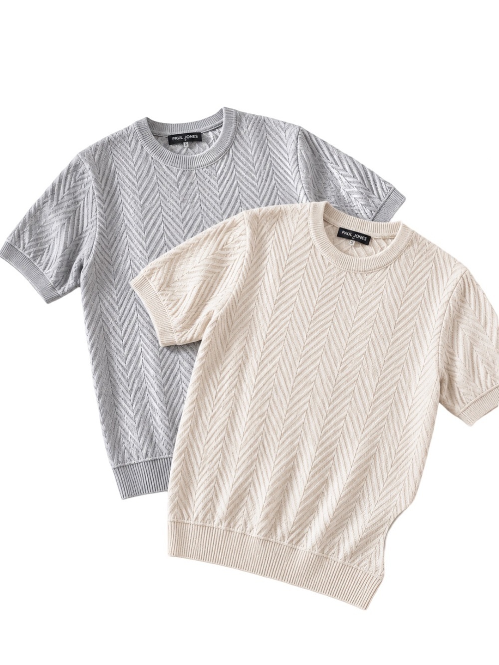 Paul Jones Textured Cable Knit Short Sleeve Sweater Set Cream & Gray Size S